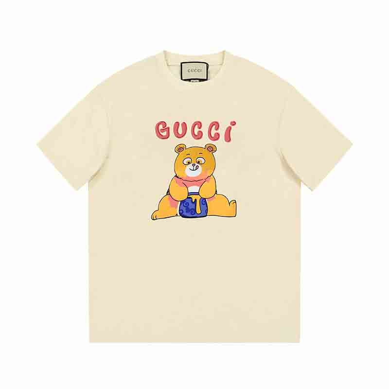 G's Yellow Cartoon Eating Honey Bear Print T-Shirt