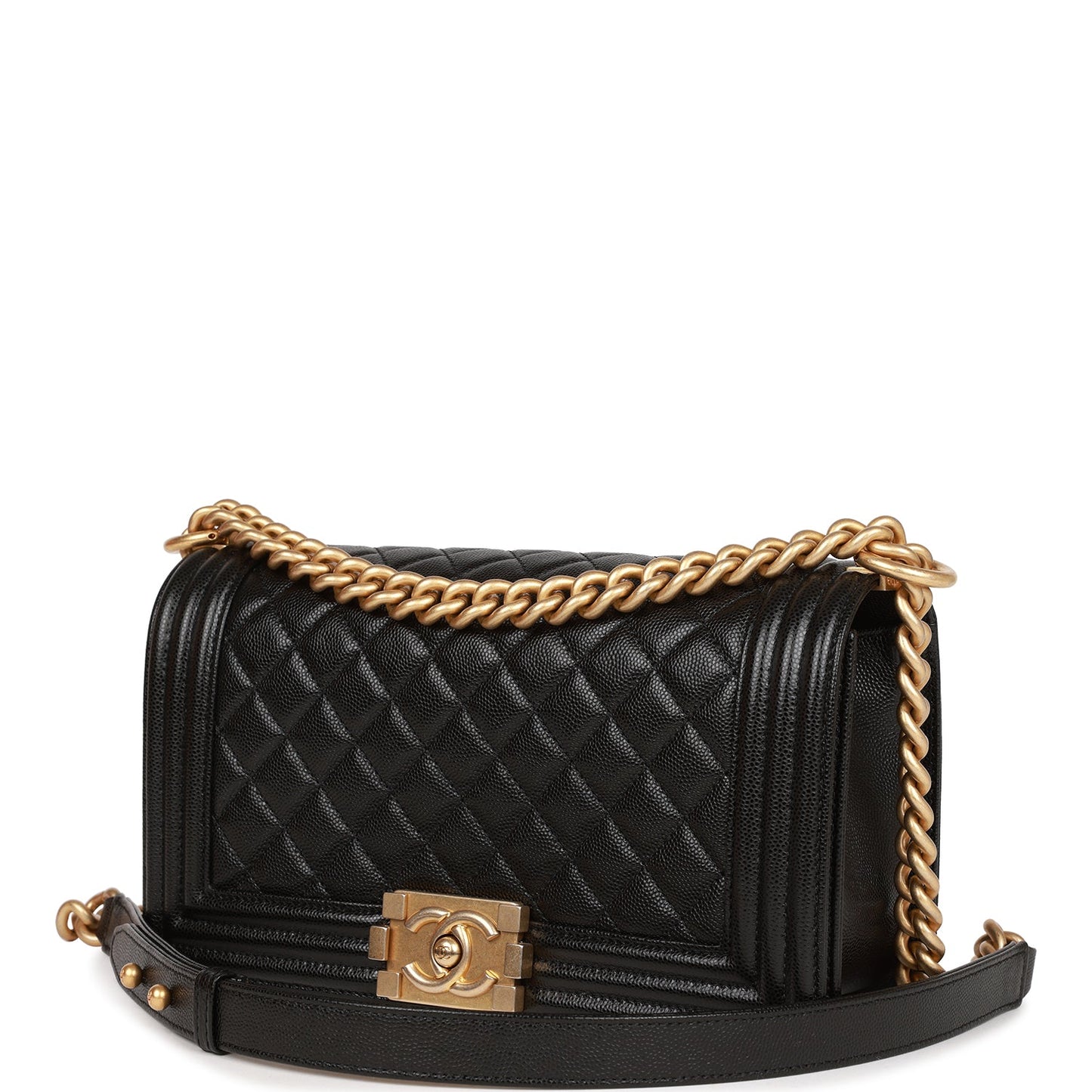 Medium Boy Bag Black Caviar Antique Gold Hardware