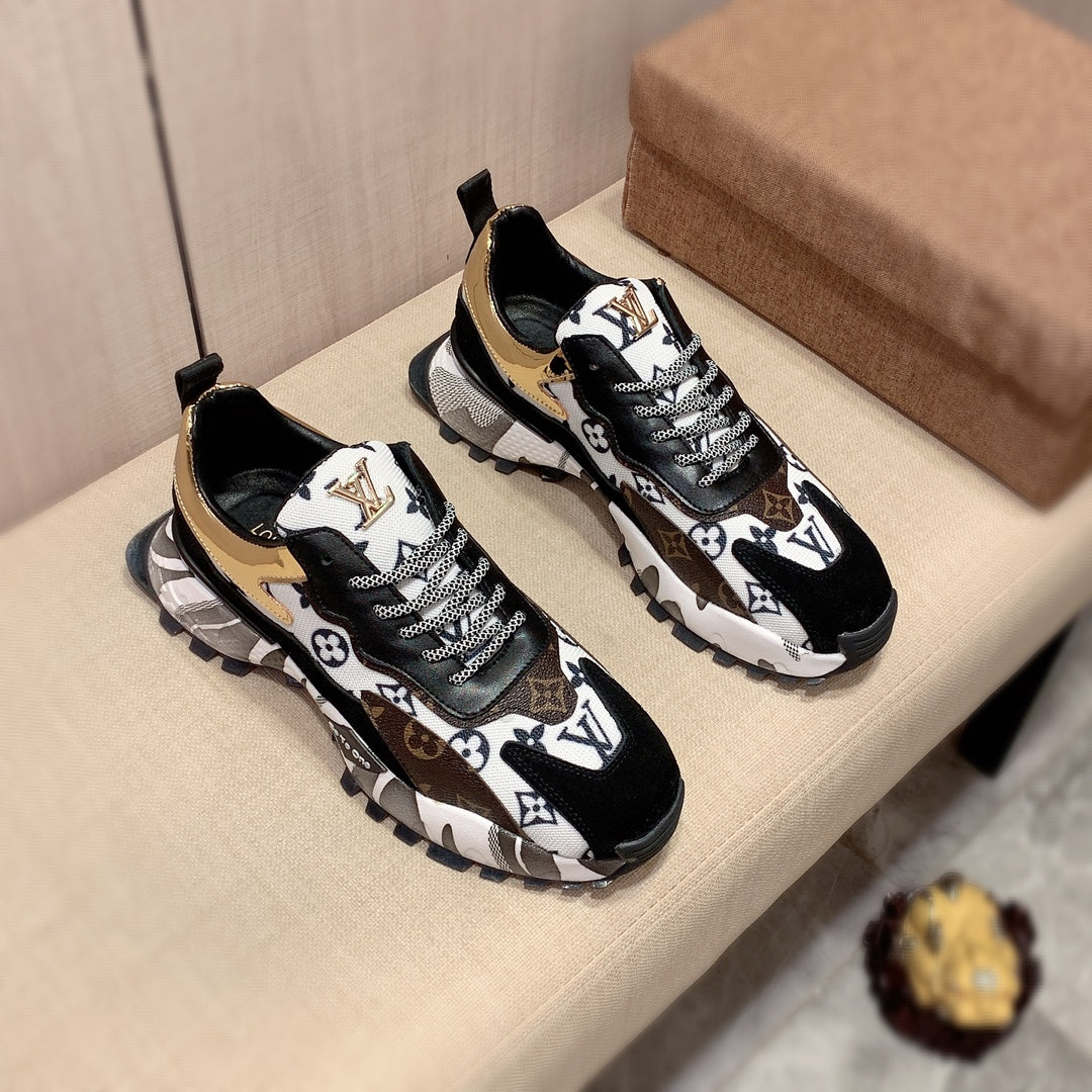 Luxury leather black white and gold matching sneakers