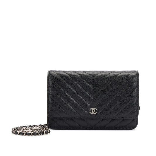 Black Caviar Chevron Wallet On Chain Sier Hardware