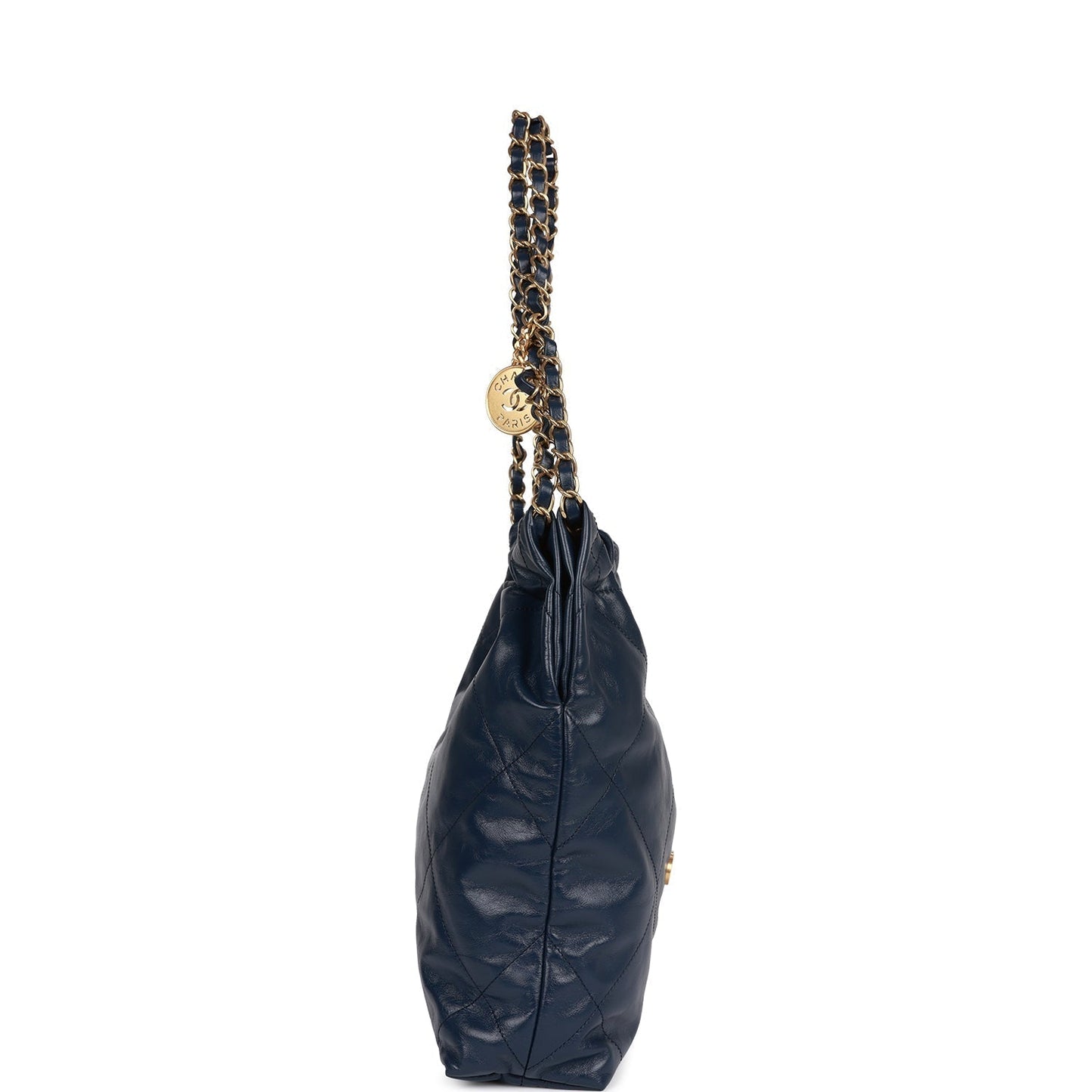 Large 22 Bag Navy Lambskin Antique Gold Hardware