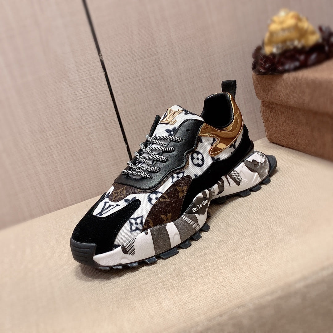 Luxury leather black white and gold matching sneakers