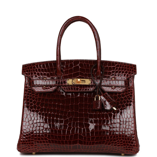 HE&ME Birkin 30 Bordeaux Shiny Porosus Crocodile Gold Hardware