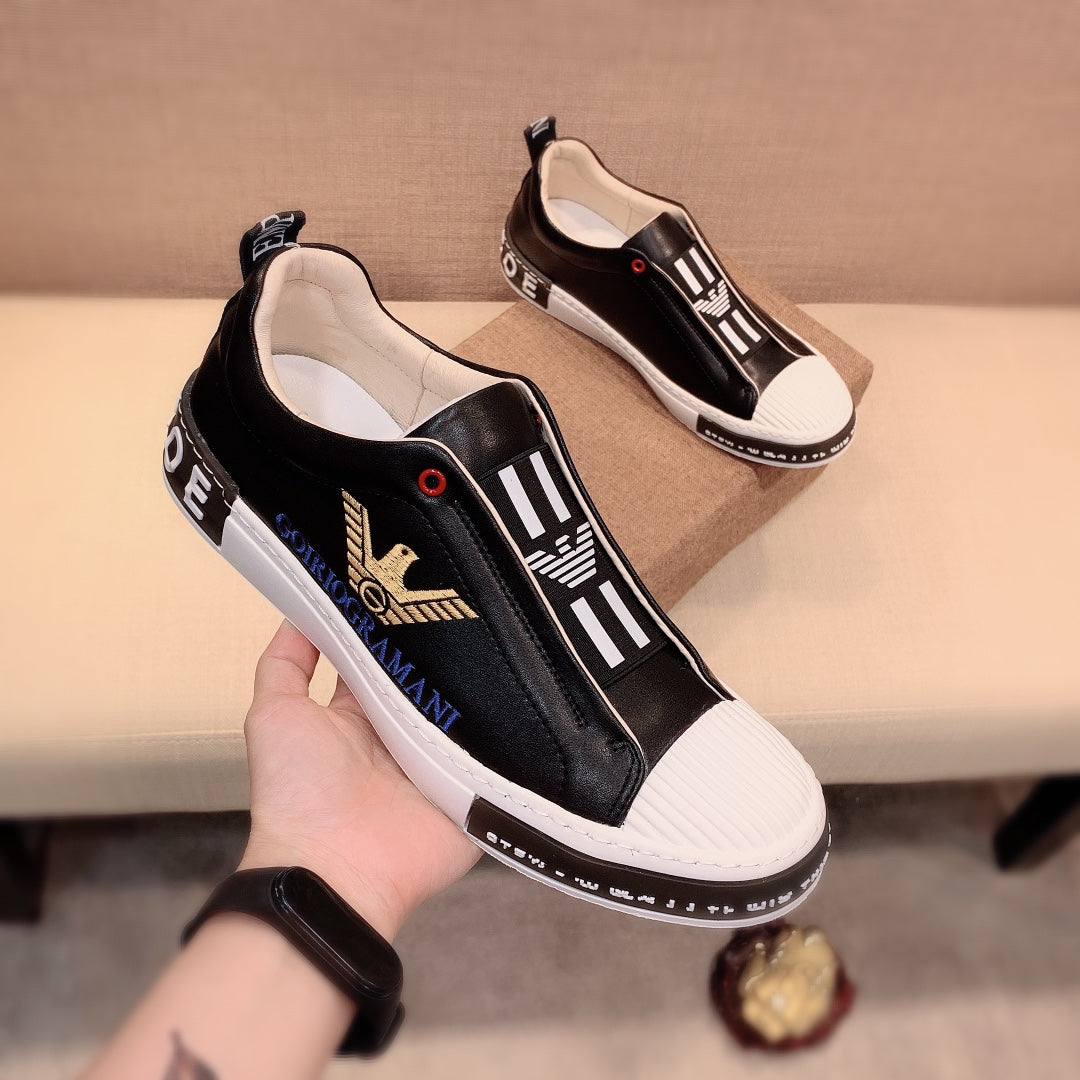 Leather simple black and white color matching casual shoes