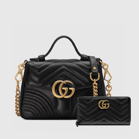 GG Marmont mini top handle bag+GG Marmont zip around wallet