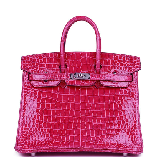 HE&ME Birkin 25 Rose Mexico Shiny Porosus Crocodile Palladium Hardware