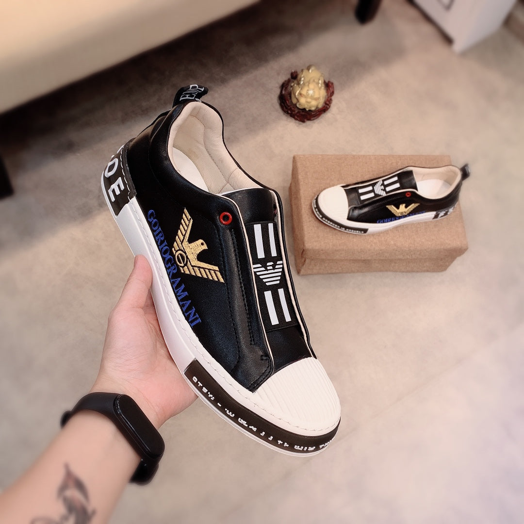 Leather simple black and white color matching casual shoes