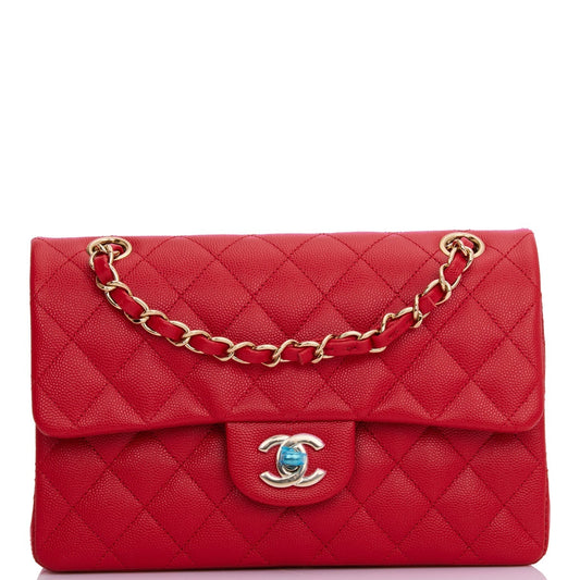 Small Classic Double Flap Red Caviar Light Gold Hardware