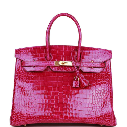 HE&ME Birkin 35 Rose Scheherazade Shiny Niloticus Crocodile Gold Hardware