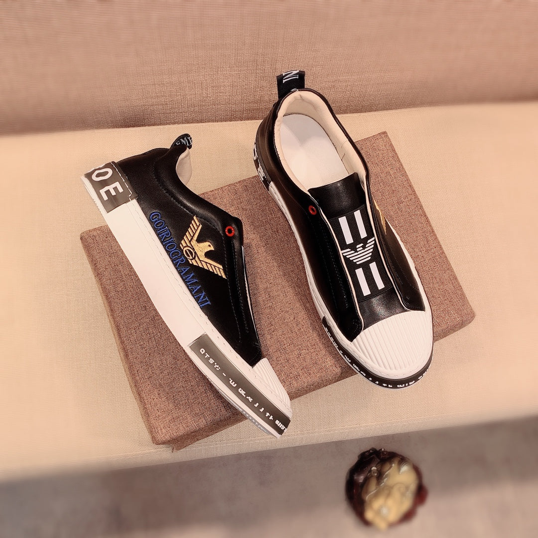 Leather simple black and white color matching casual shoes