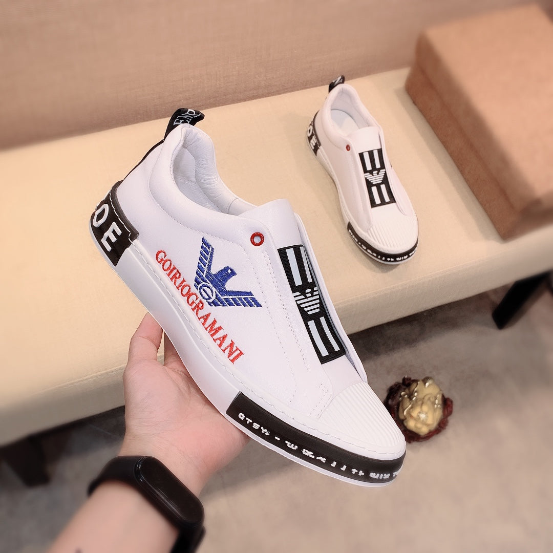 Leather simple black and white color matching casual shoes