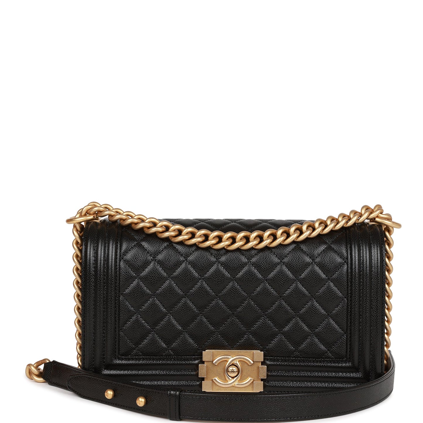 Medium Boy Bag Black Caviar Antique Gold Hardware