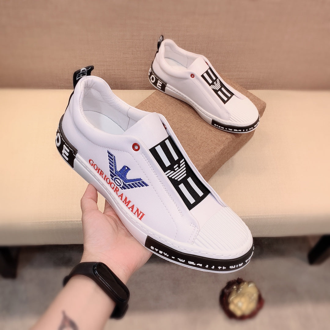 Leather simple black and white color matching casual shoes