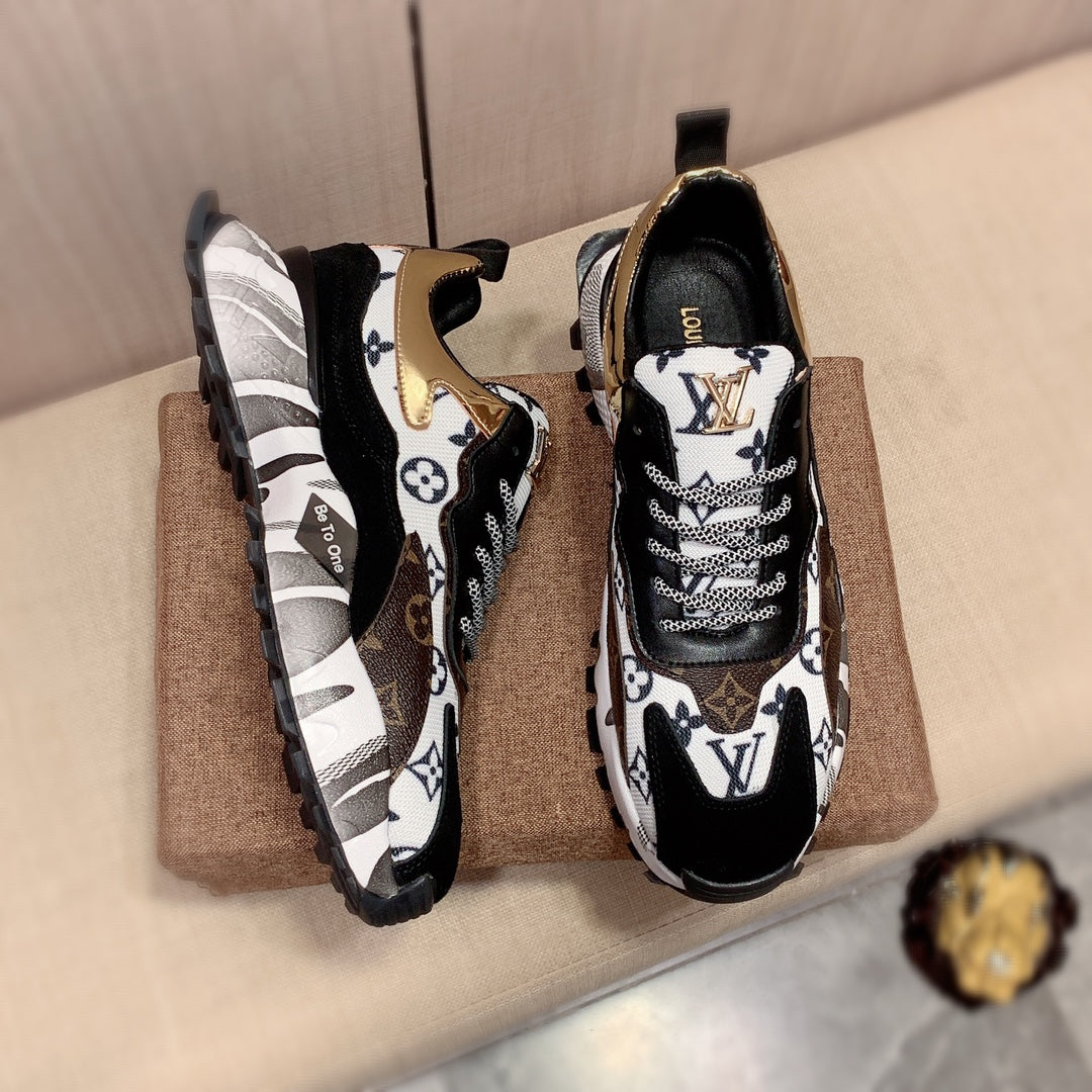 Luxury leather black white and gold matching sneakers