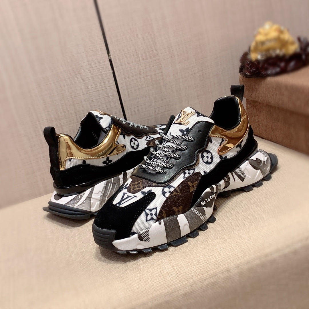 Luxury leather black white and gold matching sneakers