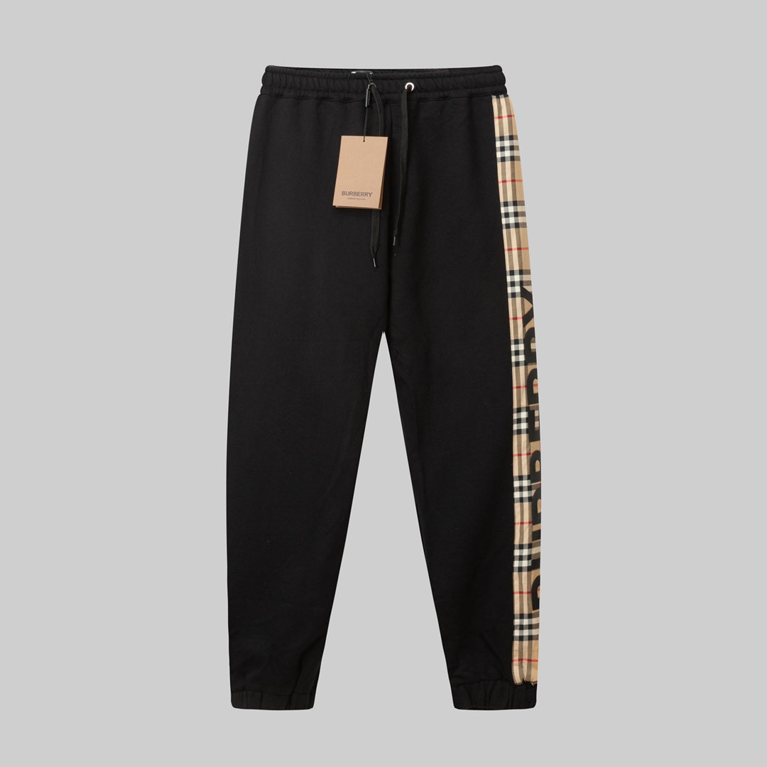 Check Panel Cotton Loose Sweatpants