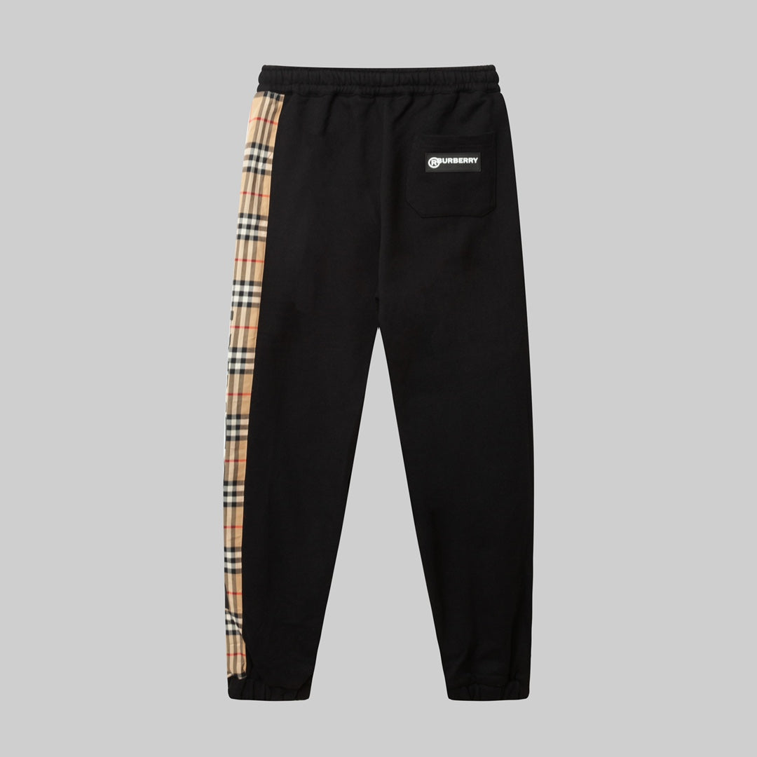 Check Panel Cotton Loose Sweatpants