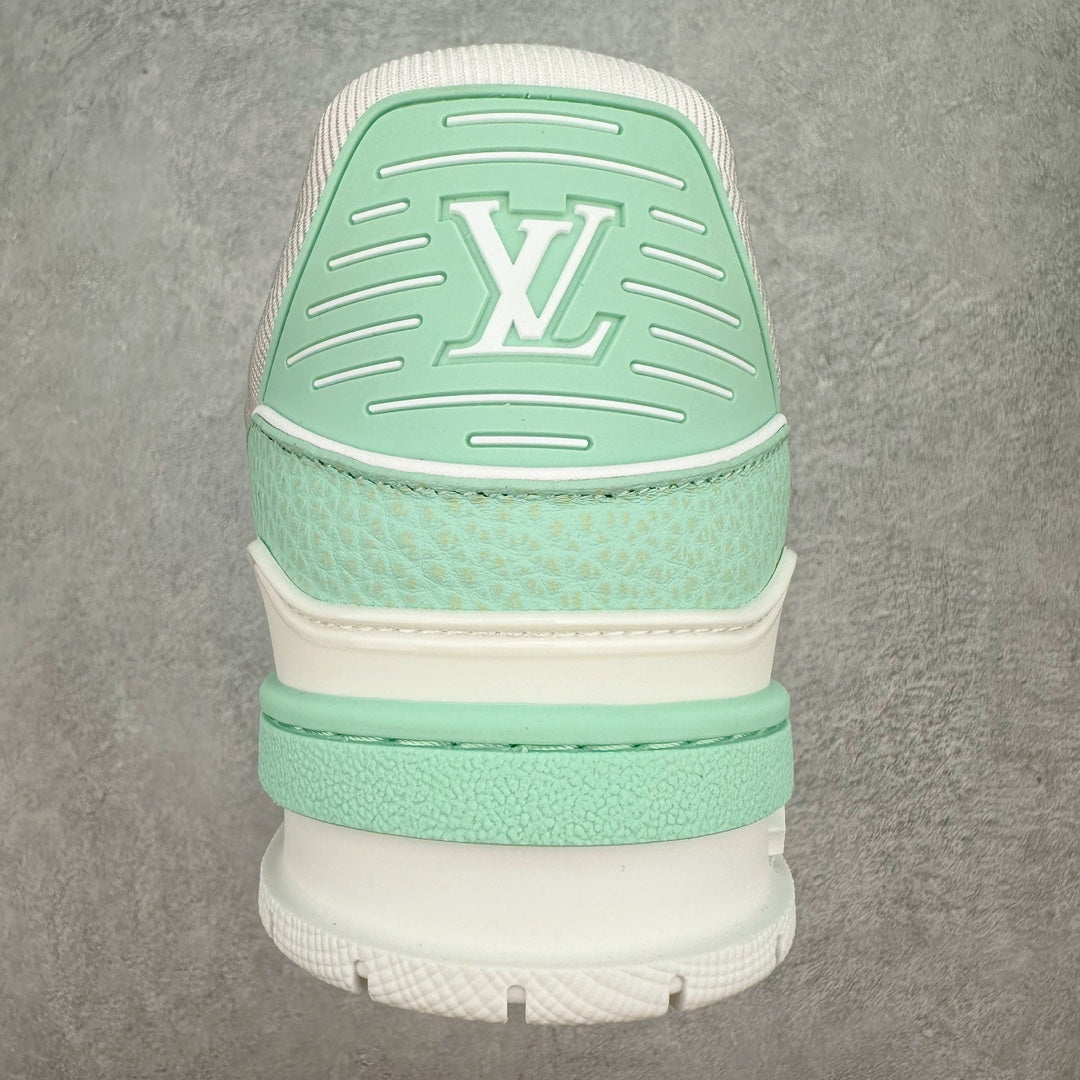 L's Light Green And White Pattern Sneakers