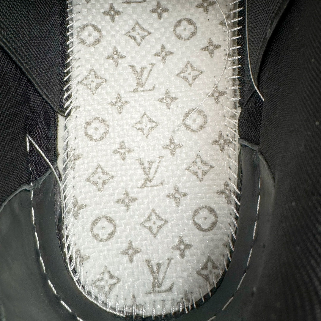 L's Black Logo And White Pattern Sneakers