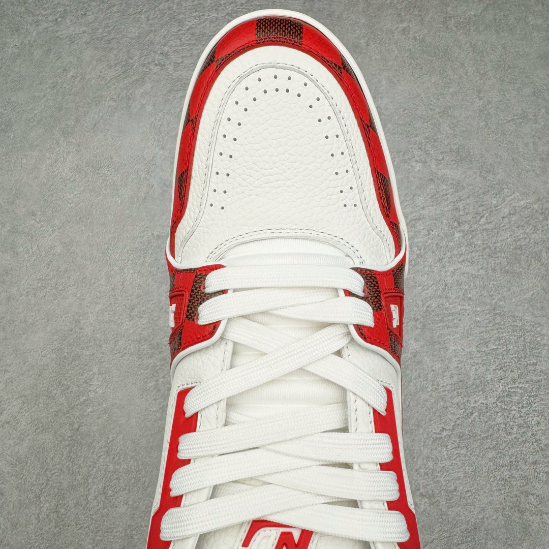 L's Red And Black Grid Leather Sneakers