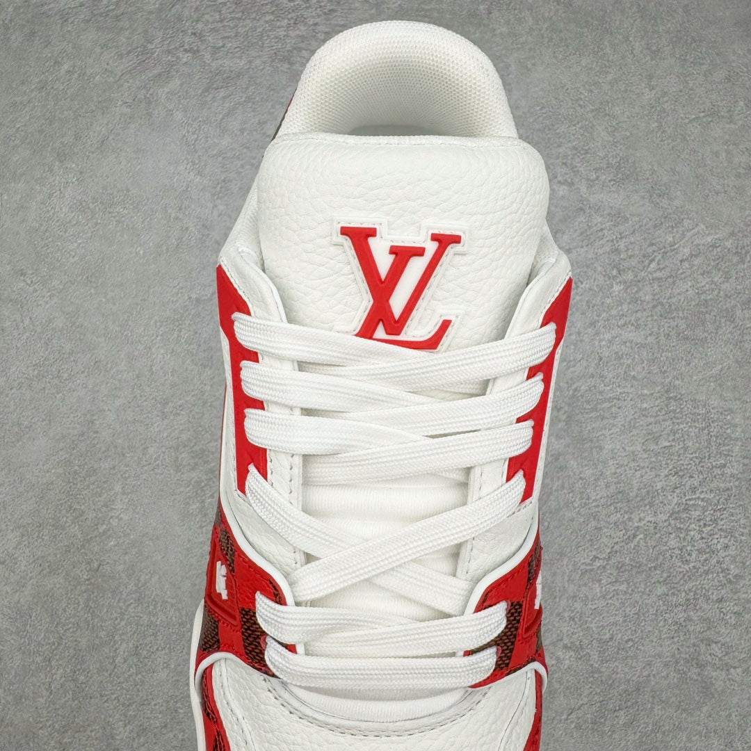 L's Red And Black Grid Leather Sneakers