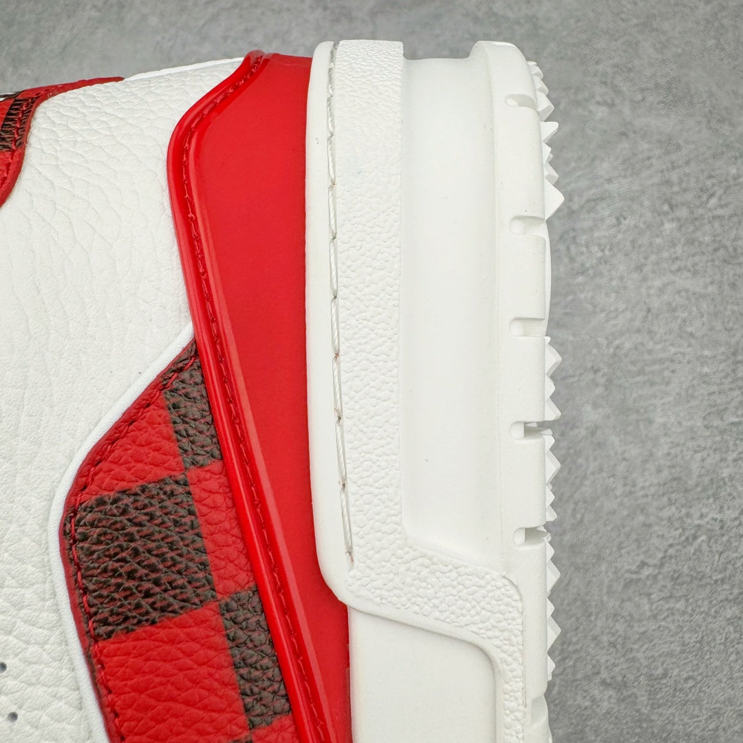 L's Red And Black Grid Leather Sneakers