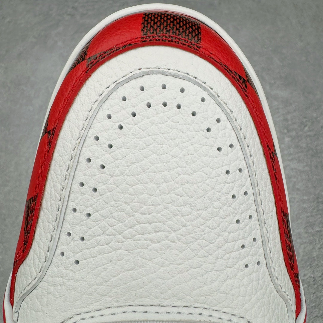 L's Red And Black Grid Leather Sneakers