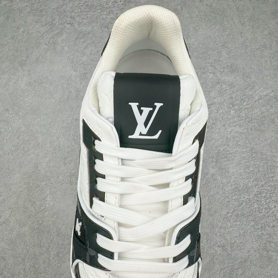 L's Dark Green And White Pattern Sneakers